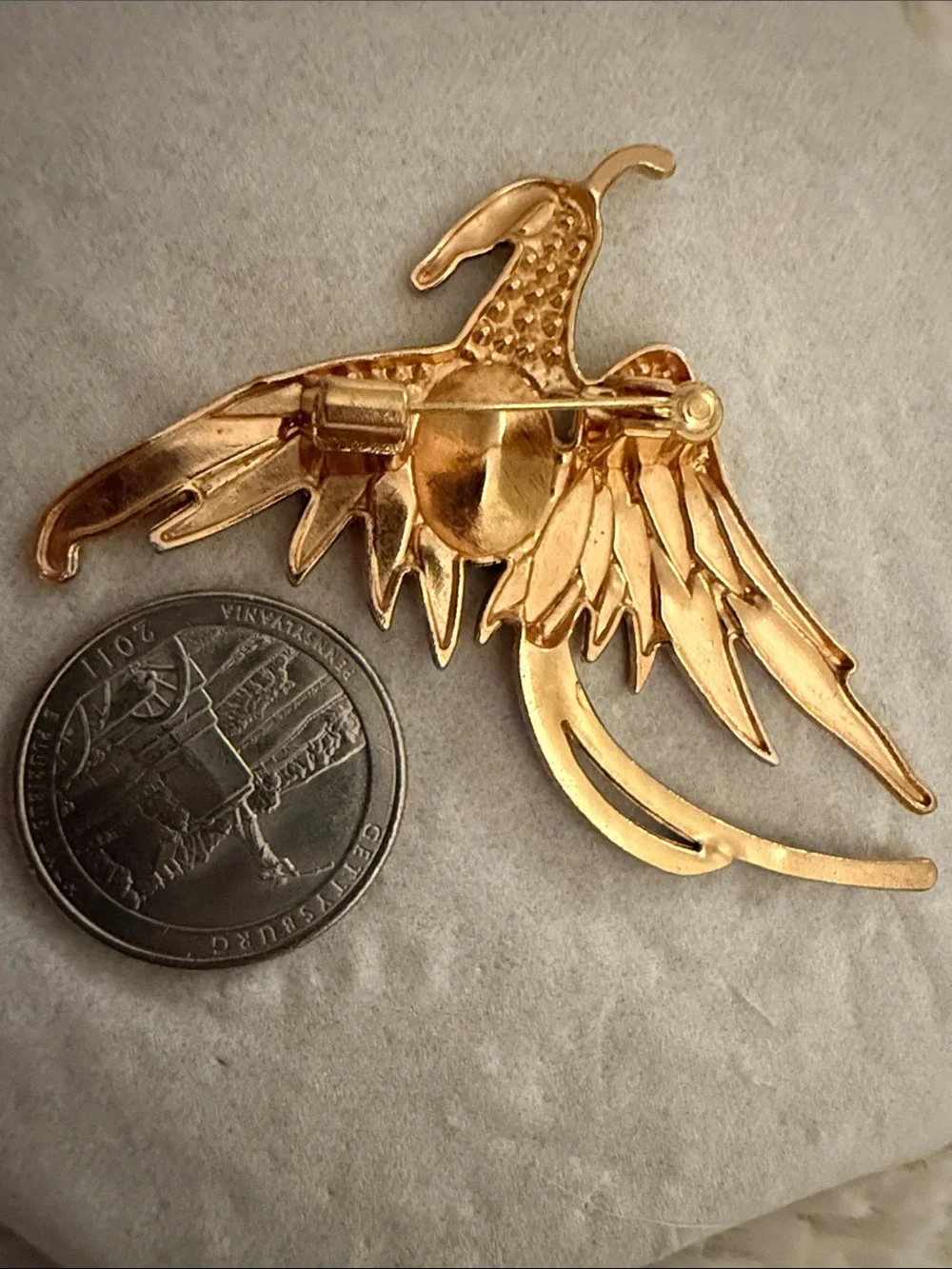 Gold-Tone Blue Crystal Bird Brooch - Rhinestone